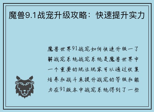 魔兽9.1战宠升级攻略：快速提升实力