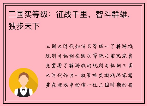三国买等级：征战千里，智斗群雄，独步天下